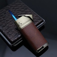 Briquets gonflables coupe-vent à flamme bleue d'affaires en vente en gros Briquets à gaz haut de gamme pour cadeau de cigare torche en placage