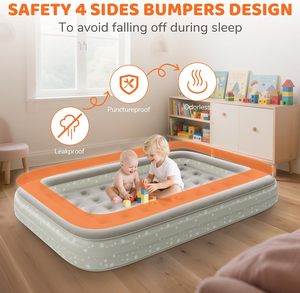 Cama de Viaje Inflable Gris para Niños Pequeños con Barreras de Seguridad de 4 Lados para Niños, Hogar, Camping, Hotel - Product Image 2