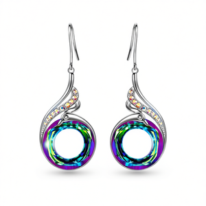 Pendientes Colgantes Plateados para Mujer E351 con Cristales Morados y Azules, Engaste de Bisel con Pedrería, Joyería de Moda para Fiestas - Product Image 1