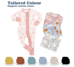 Lange Mouwen Ruches Stijl Pasgeboren <span class=keywords><strong>Baby</strong></span> Jumpsuit Tweeweg Rits Bamboe Viscose & Spandex Romper Print Patroon Lente Zomer - Product Image 2