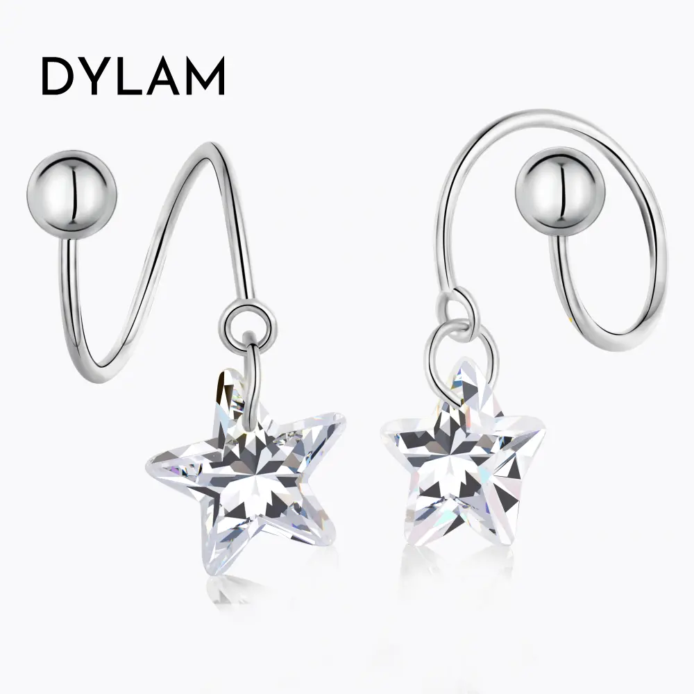 Dylam Wholesale s925 Sterling Silver 18k Gold Plated Women Jewelry Star Shining Hook screw twisted Earring