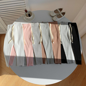 Pantaloni Lunghi Elasticizzati Coreani Primavera-Autunno 2025, <span class=keywords><strong>Leggings</strong></span> <span class=keywords><strong>a</strong></span> <span class=keywords><strong>Righe</strong></span> per Bambine, Abbigliamento Casual per Bambini - Product Image 1