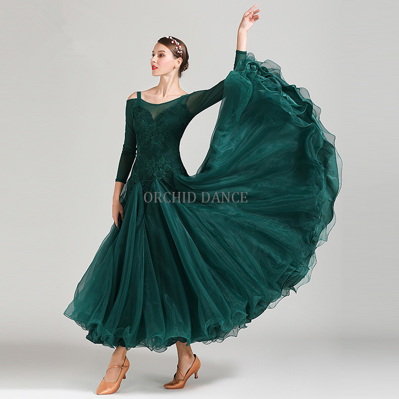 dark green dance dress Metallic Emerald Green Latin Dress | DanceDressing – DDressing