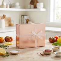Boîte cadeau magnétique en or rose avec ruban en organza blanc, boîte d'emballage de luxe pliable pour cadeau d'anniversaire, cosmétiques, bijoux