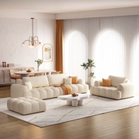 Canapé Modulable Crème Bouffant Inclinable Capitonnage pour Maison, Hôtel, Villa ou Appartement, Ensemble Trois Places pour Usage en Hall