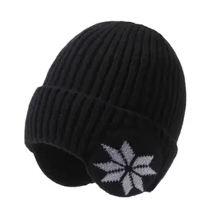 Phụ Nữ Jacquard Giá Rẻ Lông Cừu Lót Mùa Đông Trong Kho Phổ Biến Nóng Mùa Đông Dệt Kim Beanie Ngoài Trời Đi Xe Đạp Tai Ấm Áp Nóng