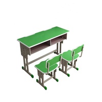 Ensemble de bureau double d'étude bleu avec contreplaqué pour enfants, bureau et chaises d'école, bon marché, expédition directe depuis l'usine