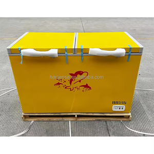 2025 TOP DOOR STEEL PLATE <b>SMALL</b> COMMERCIAL <b>SLIDING</b> DOOR ICE FREEZER 500L CHEST FREEZER TOP LOADING YELLOW FREEZER - Product Image 3