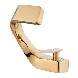 Robinet de lavabo moderne en cuivre à poignée unique, avec cartouche céramique, à poser sur le comptoir, monotrou, design cascade - Product Image 3