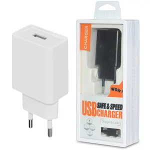 Grosir langsung pabrik kustom bersertifikat CE colokan USB tunggal 5V 2A EU Charger Dinding perjalanan rumah putih untuk telepon lampu meja LED