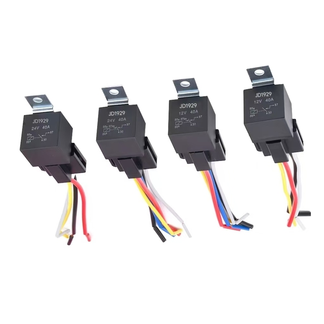QIANJI Waterproof Car Relay 12V 24V 4-pin 5-pin 40A Black Red Copper Terminal Car Relay