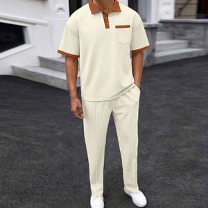 I-0641 Hot Sale Plus Size Men's Eco-Friendly Summer Formal Button Collar Short Sleeve Soft Two-Piece Set - Product Image 1