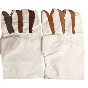 White Leather Canvas Welding <b>Gloves</b> Double Layer Inset Thumb Construction Industry Use Stick Welding Protection - Product Image 1