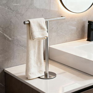 Kim Hyun Toallero de pie de acero inoxidable con 1 barra, organizador de almacenamiento independiente para encimera de baño - Product Image 3