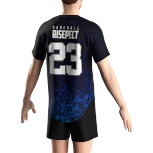 Uniformes de Béisbol Hip-Hop de Manga Corta con Sublimación de Logotipo Personalizado, Camiseta Deportiva Azul Completa para Hombre - Product Image 6