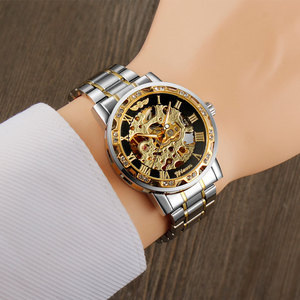 WINNER Top Brand Luxury Diamond Luminous Gear <strong>Movement</strong> Men Elegant Male Steel <strong>Clock</strong> Mechanical Skeleton Wrist Watch - Product Image 2