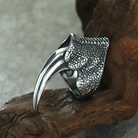 Bague personnalisée en acier inoxydable avec griffe de dragon, bague ouverte ajustable avec talon de dragon mythique, bague gothique personnalisée