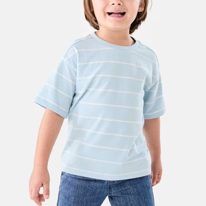 T-shirt rayé respirant à manches courtes pour garçons en coton 100 % durable avec coutures renforcées aux épaules et coupe estivale fraîche - Product Image 5