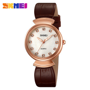 Skmei Women's Quartz Watch Rose Gold Dial Diamond Accents Black Leather Strap 30M Water Resistant Analog Display - Product Image 5