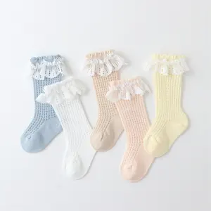 Große Spitzen Netz hohe Röhre Baby-Socken antibakteriell und atmungsaktiv rutschfest lässige dünne Socken für Frühling & Sommer Saison