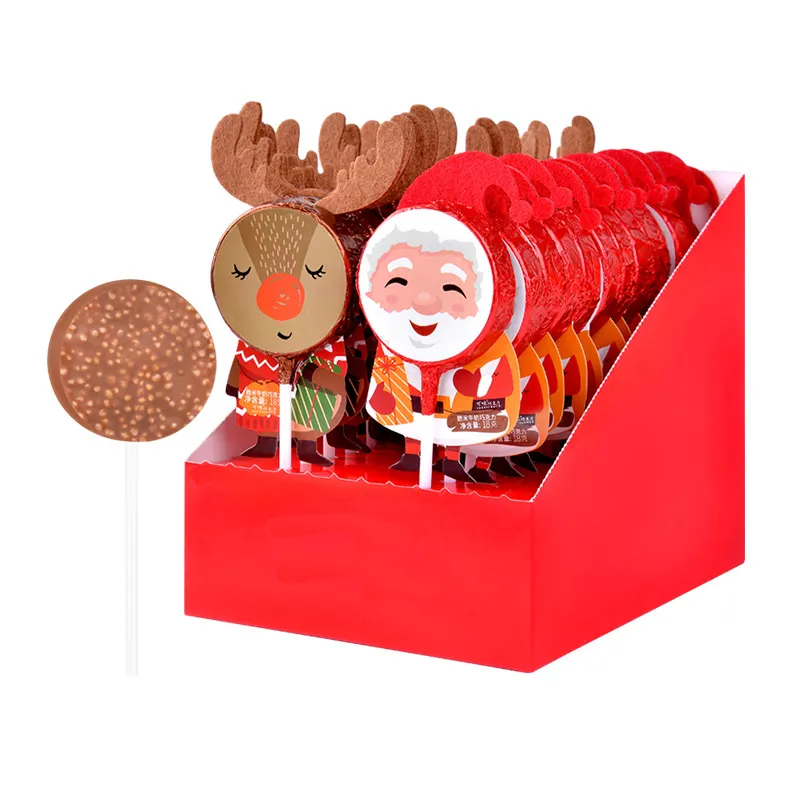 wholesale discount custom Santa Claus reindeer box sancks sweert halal kids Sandwich lollipop candy Christmas chocolate