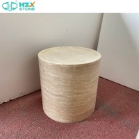 HZX socle en marbre durable dessus latéral pierre travertin Table basse ronde salon meubles de maison