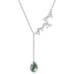Collier en feuille de Silikepa pour femmes, pendentif en argent sterling 925 avec chaîne en Y, design héron en résine, bijoux cadeau - Product Image 1