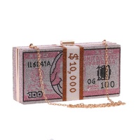 Sac à main de luxe pour femme, pochette bandoulière en strass et diamants, motif dollar, sac à bandoulière en cristal pour billets USD