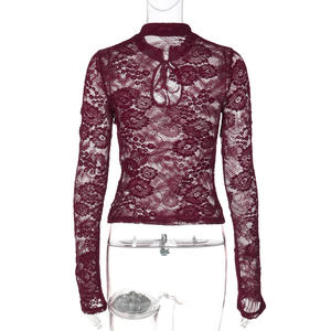 Top Corto Sexy con Apertura Frontale, Maniche Lunghe in <span class=keywords><strong>Pizzo</strong></span> Nero, Eleganti Camicette e Bluse da Donna alla Moda a Prezzo all'Ingrosso - Product Image 5