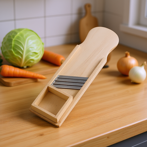 เครื่องหั่นกะหล่ำปลีพร้อมใบมีด 3 ใบ ขนาด 65x24 ซม. ทำจากไม้และโลหะ อุปกรณ์ครัวสำหรับผัก - Product Image 3