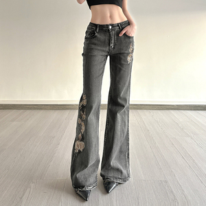 Pantalones Vaqueros de Mezclilla para Mujer, con Lentejuelas Bordadas, Cintura Baja, Corte Acampanado, Estilo Casual y Urbano - Product Image 5