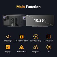 10.26 pouces caméra à trois voies sans fil Carplay Android Auto écran 4K avant 1080P caméra arrière pour Bluetooth Audio voiture boîte noire