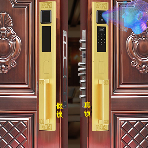 Porte de <span class=keywords><strong>villa</strong></span> de luxe dorée serrure de porte antivol double porte reconnaissance faciale téléphone portable surveillance à distance serrures de porte intelligentes - Product Image 1