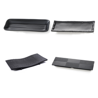 Assiette rectangulaire rectangulaire noire en plastique de style japonais, rôtissoire BBQ, assiettes incassables en mélamine