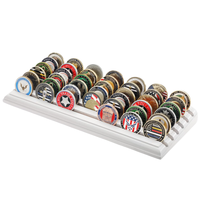 Porte-monnaie en bois massif à 6 rangées, porte-monnaie en bois massif, présentoir de pièces de collection de l'armée, présentoir de défi militaire en bois