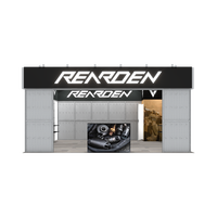 Stand d'exposition modulaire 20x20 en aluminium SEG avec bannière supérieure rétroéclairée en tissu sublimé pour salon professionnel