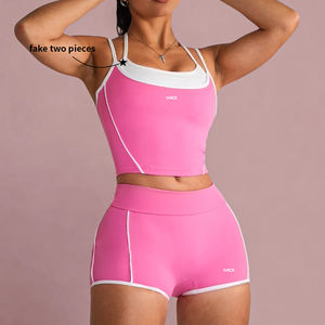 Ensemble de vêtements de sport courts personnalisés, vêtements de yoga deux pièces pour femmes, contrôle du ventre, couleur contrastée - Product Image 2