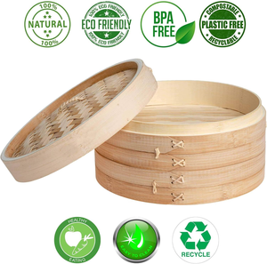 BAMBOOHOMIEバンブースチーマーバスケット箸トング3層フードスチーマー調理用点心餃子バンブープロット - Product Image 4