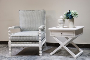 Wooden Single Sofa Linen Living Room Furniture Lounge <strong>Spindle</strong> Upholstered Arm <strong>Chair</strong> - Product Image 5