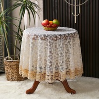 Nappe ronde en dentelle française brodée, blanc beige, chemin de table floral pour chambre à coucher, maison, hôtel, mariage, fête, luxe élégant
