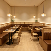 Ensemble de table et chaises de salle à manger en bois massif et rotin tressé, style moderne, pour restaurant, avec banquette commerciale