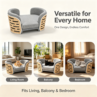 Canapé pour chat et chien, double place, structure en bois, coussin en peluche lavable, robuste, modulaire, inclinable, pour intérieur, solide et confortable