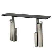 Table de luxe rectangulaire élégante pour le couloir, console en verre français avec pieds en acier inoxydable, dernière collection 2023