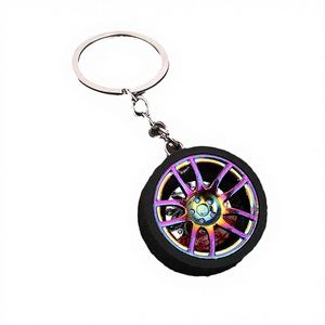 Al por mayor JS Creative Llavero de aleación con forma de rueda de coche de dibujos animados, tipo mosquetón, de metal turbo, con luz regulable y logotipo láser personalizado, popular - Product Image 3