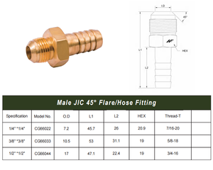 ข้อต่อทองเหลืองแรงดันสูง 3/8"*3/8" แบบตัวผู้ JIC 45 องศา °   ข้อต่อสายยางแบบปลายบานเกลียว BSPT สำหรับเรือยอชท์ ผลิตในไต้หวัน - Product Image 2