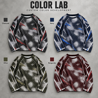 T-shirt pour homme à manches longues en tricot gaufré, imprimé intégral, avec passepoil contrastant, style streetwear, marque privée
