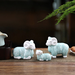 ตุ๊กตาแกะเซรามิกสามตัว งานฝีมือตกแต่งสไตล์จีนแบบดั้งเดิมสำหรับห้องนั่งเล่น ห้องน้ำชา - Product Image 2