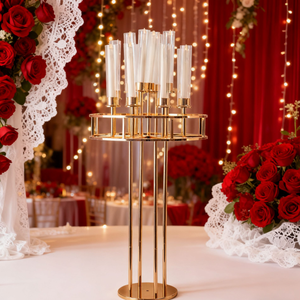 Candelabro de Lujo de 10 Brazos Dorado Moderno con Pantallas Acrílicas para Pasillo de Boda y Recepción - Product Image 4