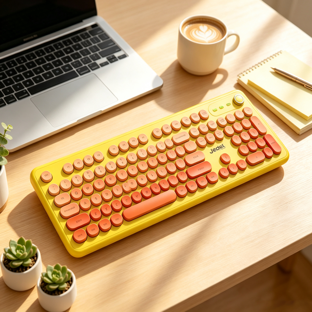 Retro Typewriter Wireless Keyboard BT & 2.4G Dual Connection Cute Color Round Keys Membrane Keyboard With Adjust Knob