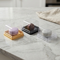 Boîte à gâteaux, desserts, pâtisseries, bonbons, sushi en plastique transparent noir doré PET écologique, petite, 60x60x42mm, avec couvercle